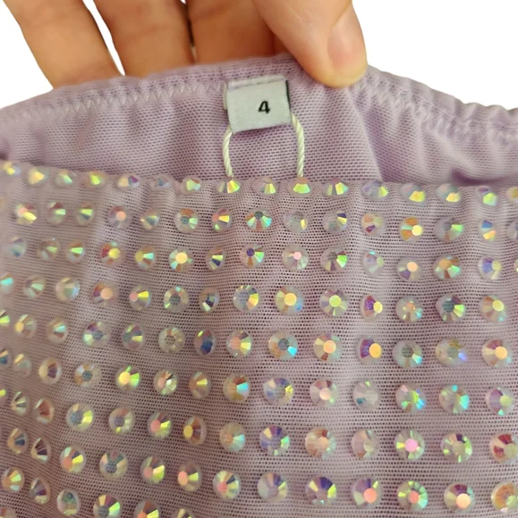 Double Layered Thick Mesh Rhinestone Embellished Thigh Slit Mini Skirt - Purple - Picture 14 of 16